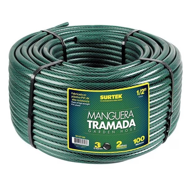 Green Woven Garden Hose 12 100M Reel, Surtek, Mfr#: M12T100